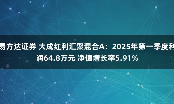 易方达证券 大成红利汇聚混合A：2025年第一季度利润64.8万元 净值增长率5.91%